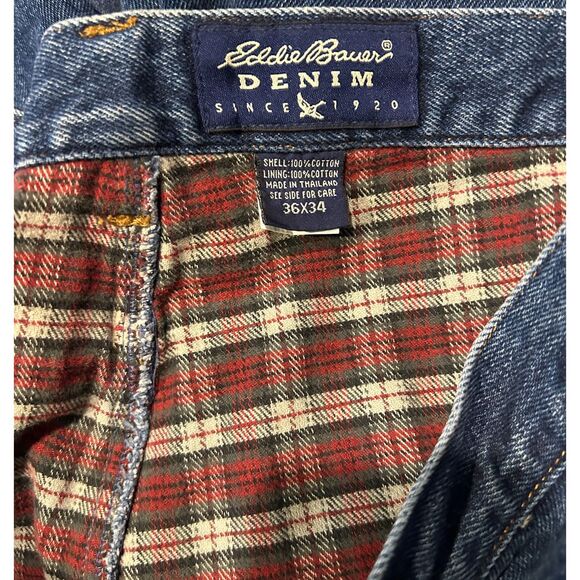 Eddie Bauer Flannel Lined Men's Denim Blue Jeans 36 waist 34 inseam Straight Leg - Picture 6 of 6
